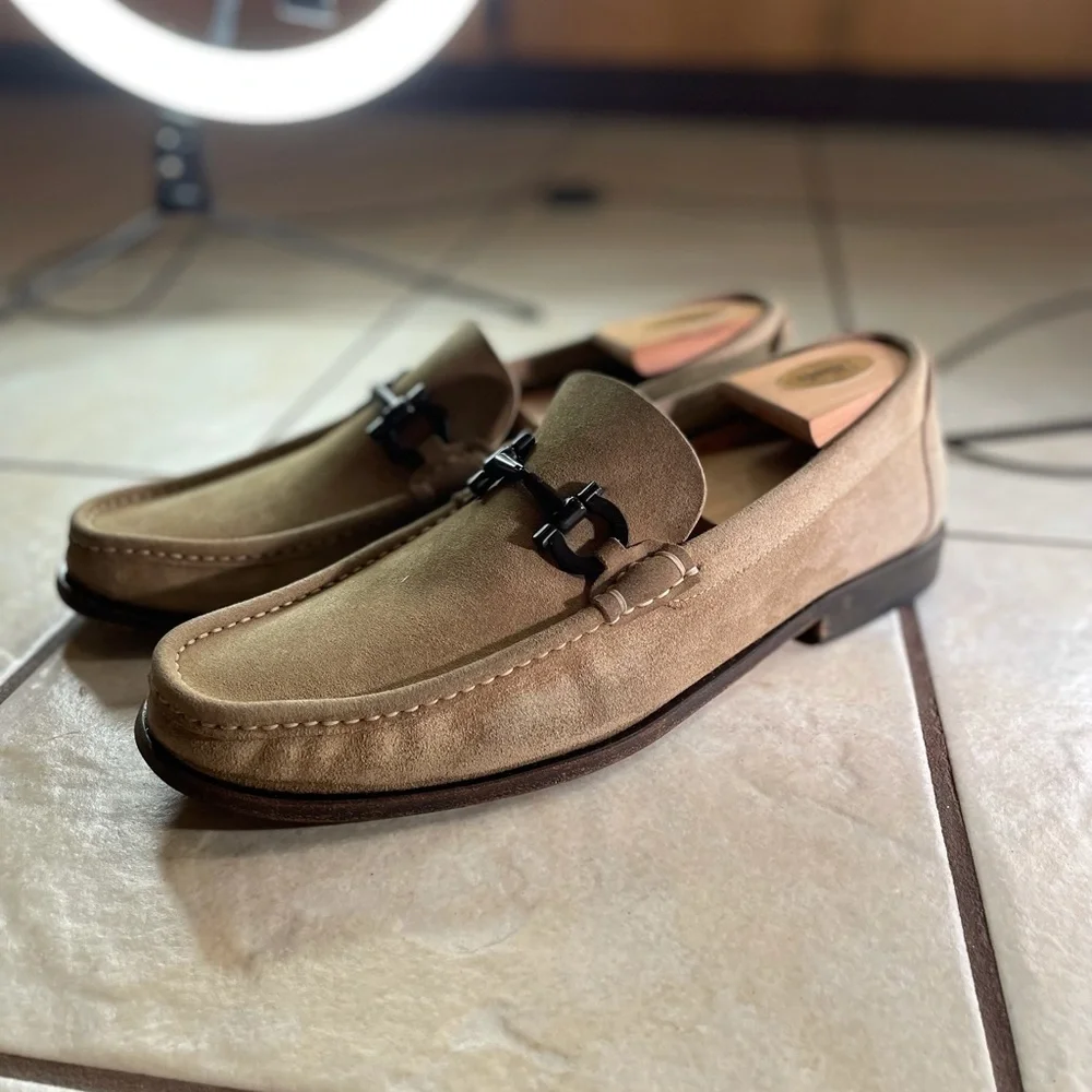 Salvatore Ferragamo Beige Suede Bit Loafers
